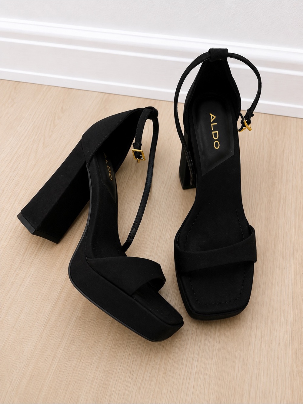 ALDO Black Suede Platform Block Heel Sandals